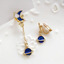 Load image into Gallery viewer, Korea Style Asymmetrical Fresh Enamel blue Star Moon Planet Circle Clip on Earrings Non Pierced For Girl Women Party Gift