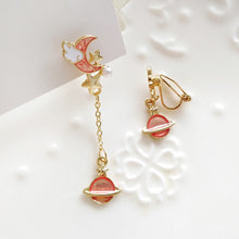 Load image into Gallery viewer, Korea Style Asymmetrical Fresh Enamel blue Star Moon Planet Circle Clip on Earrings Non Pierced For Girl Women Party Gift