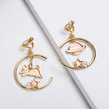 Load image into Gallery viewer, Korea Style Asymmetrical Fresh Enamel blue Star Moon Planet Circle Clip on Earrings Non Pierced For Girl Women Party Gift