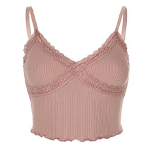Load image into Gallery viewer, Lace Patchwork E-girl Y2K Top Women Summer Sexy Backless V-neck Short Camisole Casual Spaghetti Strap Solid Camis Cuteandpsycho
