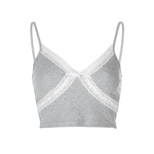 Load image into Gallery viewer, Lace Patchwork E-girl Y2K Top Women Summer Sexy Backless V-neck Short Camisole Casual Spaghetti Strap Solid Camis Cuteandpsycho