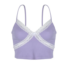 Load image into Gallery viewer, Lace Patchwork E-girl Y2K Top Women Summer Sexy Backless V-neck Short Camisole Casual Spaghetti Strap Solid Camis Cuteandpsycho
