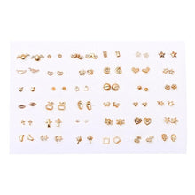 Load image into Gallery viewer, 36Pairs Earrings Mixed Styles Crystal Rhinestone Sun Flower Geometric Animal Plastic Stud Earrings Set For Women Girls Jewelry