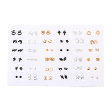 Load image into Gallery viewer, 36Pairs Earrings Mixed Styles Crystal Rhinestone Sun Flower Geometric Animal Plastic Stud Earrings Set For Women Girls Jewelry