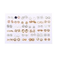 Load image into Gallery viewer, 36Pairs Earrings Mixed Styles Crystal Rhinestone Sun Flower Geometric Animal Plastic Stud Earrings Set For Women Girls Jewelry