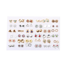 Load image into Gallery viewer, 36Pairs Earrings Mixed Styles Crystal Rhinestone Sun Flower Geometric Animal Plastic Stud Earrings Set For Women Girls Jewelry
