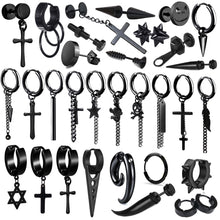 Load image into Gallery viewer, 1 pair Punk Black Multiple Styles Stainless/Titanium Steel Stud Earrings For Men and Women Gothic Street Pop Hip Hop Ear Jewelry