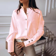 Load image into Gallery viewer, Autumn Elegant White Shirts Women Buttons Stand Collar Single Breasted Female Shirt Female Metal 2020 Winter Fashion Ladies Tops