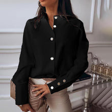 Load image into Gallery viewer, Autumn Elegant White Shirts Women Buttons Stand Collar Single Breasted Female Shirt Female Metal 2020 Winter Fashion Ladies Tops