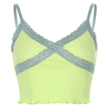Load image into Gallery viewer, Lace Patchwork E-girl Y2K Top Women Summer Sexy Backless V-neck Short Camisole Casual Spaghetti Strap Solid Camis Cuteandpsycho