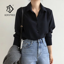 Load image into Gallery viewer, Summer New Arrival Women Solid Black Chiffon Blouse Long Sleeve Casual Shirt Women's Korean Style Chic Tops Feminina Blusa T0450