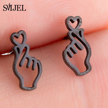 Load image into Gallery viewer, SMJEL Stainless Steel Earrings Geometric Women Men Hip hop Black Star Moon Stud Earring Fashion Jewelry Best Gift for Friend