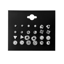Load image into Gallery viewer, 12 Pairs/Set Women's Earrings Set Pearl Earrings For Women Bohemian Fashion Jewelry 2020 Geometric Crystal Heart Stud Earrings