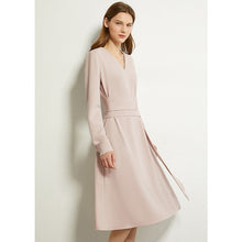 Load image into Gallery viewer, Amii Minimalism Autumn Winter Fashion Dresses For Women OLstyle Solid Vneck Belt Knee-length Chiffon Dress Women Dress 12070341