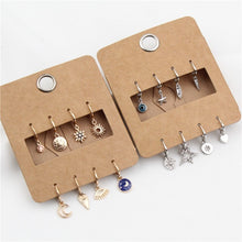 Load image into Gallery viewer, GEOMEE 8PCS Cute Rhinestone Star Mini Small Hoop Earrings Trendy Evil Eye Hollow Moon Sun Heart Endless Circle Earrings Jewelry
