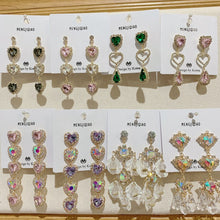 Load image into Gallery viewer, MENGJIQIAO New Korean Shiny Heart Crystal Drop Earrings For Women Fashion Shell Rhinestone Boucle D'oreille Party Jeweley Gift
