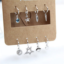 Load image into Gallery viewer, GEOMEE 8PCS Cute Rhinestone Star Mini Small Hoop Earrings Trendy Evil Eye Hollow Moon Sun Heart Endless Circle Earrings Jewelry
