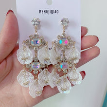 Load image into Gallery viewer, MENGJIQIAO New Korean Shiny Heart Crystal Drop Earrings For Women Fashion Shell Rhinestone Boucle D'oreille Party Jeweley Gift
