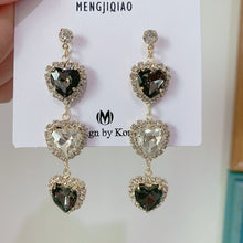 Load image into Gallery viewer, MENGJIQIAO New Korean Shiny Heart Crystal Drop Earrings For Women Fashion Shell Rhinestone Boucle D'oreille Party Jeweley Gift
