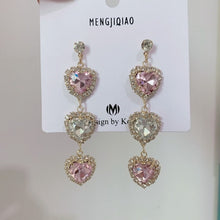 Load image into Gallery viewer, MENGJIQIAO New Korean Shiny Heart Crystal Drop Earrings For Women Fashion Shell Rhinestone Boucle D'oreille Party Jeweley Gift
