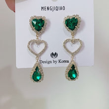 Load image into Gallery viewer, MENGJIQIAO New Korean Shiny Heart Crystal Drop Earrings For Women Fashion Shell Rhinestone Boucle D'oreille Party Jeweley Gift
