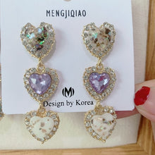 Load image into Gallery viewer, MENGJIQIAO New Korean Shiny Heart Crystal Drop Earrings For Women Fashion Shell Rhinestone Boucle D'oreille Party Jeweley Gift
