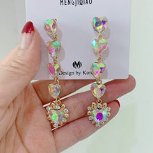 Load image into Gallery viewer, MENGJIQIAO New Korean Shiny Heart Crystal Drop Earrings For Women Fashion Shell Rhinestone Boucle D'oreille Party Jeweley Gift
