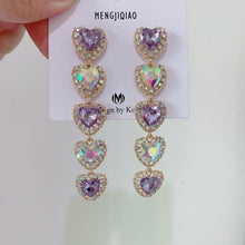 Load image into Gallery viewer, MENGJIQIAO New Korean Shiny Heart Crystal Drop Earrings For Women Fashion Shell Rhinestone Boucle D'oreille Party Jeweley Gift
