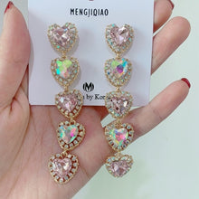 Load image into Gallery viewer, MENGJIQIAO New Korean Shiny Heart Crystal Drop Earrings For Women Fashion Shell Rhinestone Boucle D'oreille Party Jeweley Gift

