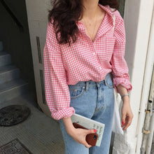 Load image into Gallery viewer, Colorfaith New 2020 Women Spring Summer Blouse Shirts Plaid Fashionable Single Breasted Casual Loose Wild Sweet Pink Tops BL1023

