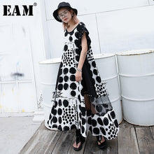 Load image into Gallery viewer, [EAM] Women Black Dot Printed Nailed Big Size Dress New Round Neck Short Sleeve Loose Fit Fashion Tide Spring Summer 2020 JG623
