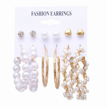 Load image into Gallery viewer, Korean Fashion Jewelry Pearl Tassel Earrings for Women Boho Geometric Heart Crystal Earrings Set Brincos 2020 Big Hoop Earrings
