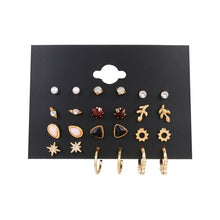 Load image into Gallery viewer, FNIO Women's Stud Earrings Crystal Pearl Earrings Set For Women Crystal Gold Silver Color Small Earrings Boho Jewelry 2020 New
