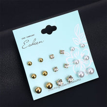Load image into Gallery viewer, FNIO Women's Stud Earrings Crystal Pearl Earrings Set For Women Crystal Gold Silver Color Small Earrings Boho Jewelry 2020 New
