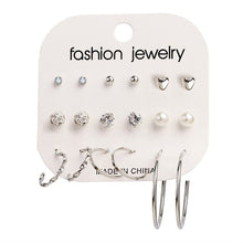 Load image into Gallery viewer, FNIO Women's Stud Earrings Crystal Pearl Earrings Set For Women Crystal Gold Silver Color Small Earrings Boho Jewelry 2020 New
