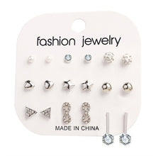 Load image into Gallery viewer, FNIO Women's Stud Earrings Crystal Pearl Earrings Set For Women Crystal Gold Silver Color Small Earrings Boho Jewelry 2020 New
