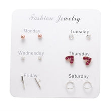Load image into Gallery viewer, FNIO Women's Stud Earrings Crystal Pearl Earrings Set For Women Crystal Gold Silver Color Small Earrings Boho Jewelry 2020 New

