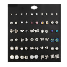 Load image into Gallery viewer, 30Pairs/set Classic Mix Round Ball Bow Elephant Heart Flower Owl Love Pearl Bead Stud Earrings Sets For Women Girl Gifts Jewelry
