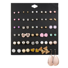 Load image into Gallery viewer, 30Pairs/set Classic Mix Round Ball Bow Elephant Heart Flower Owl Love Pearl Bead Stud Earrings Sets For Women Girl Gifts Jewelry
