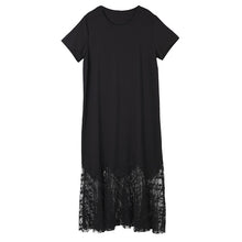 Load image into Gallery viewer, [EAM] Women Gray Hem Lace Split Temperament Midi Dress New Round Neck Short Sleeve Loose Fit Fashion Tide Spring Summer 2020
