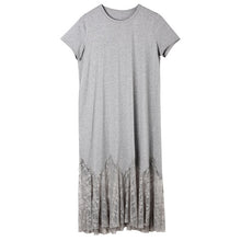 Load image into Gallery viewer, [EAM] Women Gray Hem Lace Split Temperament Midi Dress New Round Neck Short Sleeve Loose Fit Fashion Tide Spring Summer 2020
