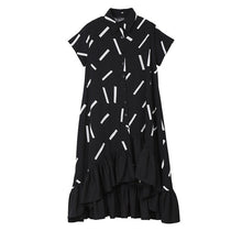Load image into Gallery viewer, [EAM] Women Black Pattern Printed Ruffles Big Size Shirt Dress New Lapel Short Sleeve Loose Fit Fashion Spring Summer 2020 1T438
