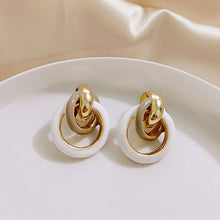 Load image into Gallery viewer, HUANZHI 2019 White Geometric Round Square Irregular Hollow Pearlescent Starry Sky Calla Lily Enamel Earrings for Women Girls
