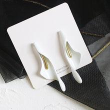 Load image into Gallery viewer, HUANZHI 2019 White Geometric Round Square Irregular Hollow Pearlescent Starry Sky Calla Lily Enamel Earrings for Women Girls
