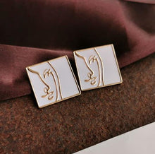 Load image into Gallery viewer, HUANZHI 2019 White Geometric Round Square Irregular Hollow Pearlescent Starry Sky Calla Lily Enamel Earrings for Women Girls
