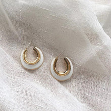 Load image into Gallery viewer, HUANZHI 2019 White Geometric Round Square Irregular Hollow Pearlescent Starry Sky Calla Lily Enamel Earrings for Women Girls
