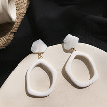 Load image into Gallery viewer, HUANZHI 2019 White Geometric Round Square Irregular Hollow Pearlescent Starry Sky Calla Lily Enamel Earrings for Women Girls
