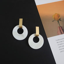 Load image into Gallery viewer, HUANZHI 2019 White Geometric Round Square Irregular Hollow Pearlescent Starry Sky Calla Lily Enamel Earrings for Women Girls
