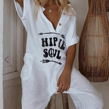 Load image into Gallery viewer, Oversize Linen Short Sleeve Women's Jumpsuits V-neck Printed Buttons Pockets Female Rompers 2020 Summer Casual Ladies Jumpsuit
