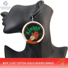 Load image into Gallery viewer, SOMESOOR Black Girl Magic Loops Wooden Drop Earrings Afro Natural Hair Melanin Poppin Art Both Sides Printed For Women Gifts
